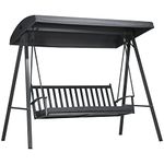 Outsunny 3-Seat Garden Swing Chair, Outdoor Canopy Swing with Removable Cushion, Adjustable Shade, and Slatted Bench, for Porch, Poolside, Backyard, Dark Grey