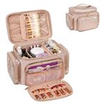 Large Makeup Bag, Portable Travel Makeup Bag Organizer for Women Girls with Makeup Brush Compartment & Two Side Pockets, Cosmetic Travel Bag Vertical Storage Toiletry Bag - Rose Gold