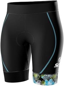 SLS3 Triathlon Shorts Women, Slim Athletic Fit - Womens Tri Shorts for All Abilities, Super Comfy with Soft Chamois Pad (Black/Ocean Blooms, Medium)