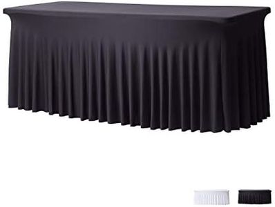 Perfect Memories Premium 6ft Spandex Fitted Tablecloth Table Skirt (Black) - One-Piece, Wrinkle-Resistant Ruffles Installs in Seconds | Weddings, Banquets, Baby Showers, Parties, Events