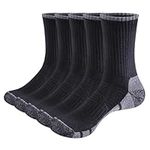 YUEDGE Womens Socks Black Athletic Sports Socks Moisture Wicking Cotton Cushioned Casual Crew Socks for Women Size 4-7, 5 Pairs