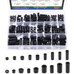 Glarks 270Pcs Nylon Round Spacer Assortment Kit for M3 M4 M5 M6 Screws, Electrical Outlet Screws Spacers, Black ABS Round Washers Hardware Spacer Bracket for Electrical Screws Switch and Receptacle