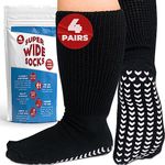 Hospital Socks for Men with Grips, Non Slip Socks for Men, Non Slip Socks for Men, Women, & Elderly, Diabetic Socks for Men 9-12, Extra Wide Socks for Swollen Feet - 4 Pair Black