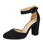 DREAM PAIRS Womens High Heels Closed Toe Court Shoes Block Ankle Strap Ladies Sandals for Wedding,Size 5.5,Black/Suede,Angela