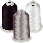 Simthread 5,000 m Machine Embroidery Thread Spools Set, Polyester Embroidery Thread, Classic Colours - White, Black and Grey for Brother, Babylock, Janome, Kenmore, Singer, W6 N Embroidery Machine