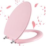 Angol Shiold Pink Elongated Toilet Seat Natural Wood Toilet Seat with Zinc Alloy Hinges, Easy to Install also Easy to Clean, Scratch Resistant Toilet Seat by (Elongated, Pink)