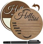 Namalu Hello World Baby Announcement Sign Birth Announcement Sign Newborn Name Sign for Hospital Wooden Name Sign Plaque with Marker Pen or Baby Name and Birth Detail, 5.9 Inch(Brown)