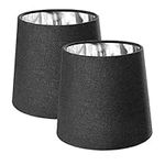 Navaris Table Lampshade - Set of 2 - Tapered Lamp Shades for E14 Light - Pair of Contemporary Modern Lampshades - Black Linen with Silver Inner Lining