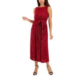 Anne Klein Women's Boatneck Pleated Midi Dress, Sangria/Sangria, Large