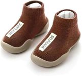 Jopenope Baby Shoes Socks First Walking Shoes Sock Non Slip Breathable Slip-On Toddler Shoes with Soft Rubber Sole for Baby Boy Girl Brown