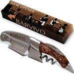 Barvivo Bai Ying Opener with Foil Cutter Knife and Cap Remover, Double Hinged Manual Wine Key for Bartenders, Servers, Waiters, Stainless Steel Wine Bottle Opener Corkscrew