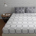 Huesland by Ahmedabad Cotton 144 TC Cotton Bedsheet for Double Bed Cotton with 2 Pillow Covers - White & Grey