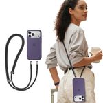 saxsion Phone Lanyard, Anti-Theft Crossbody Strap for iPhone, Adjustable Cell Phone Neck Holder with Non-Adhesive Tether Tabs (Black)