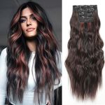 Clip in Hair Extensions 24 Inch 4pcs Set Curly Wave Long Hair Extension YDDM Clip ins,Wavy Hair Extensions for Women Synthetic Clip on Extension