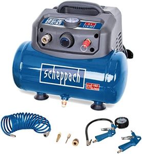 Scheppach Druckluft Kompressor HC06 ölfrei | 6L Kessel | 8 bar Arbeitsdruck | 1200 Watt Leistung | Ansaugleistung 192 L/min | mobil & kompakt Luftkompressor | inkl. 6-tlg. Zubehörset