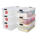 Iris Ohyama Plastic Storage Boxes with Lids, 30L, Set of 6, Clear, Latching Buckles with Handles, Stackable, Nesting, Strong & Durable, For Closet, Garage, Home, Office, Organising Tote Bins, TB-30