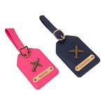 Mekhush Customized Vegan Leather Luggage Tags with Colour, Name & Charm | Bag Tags for Adults & Kids (Pack of 02)