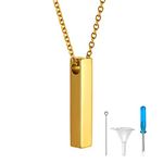 Personalized Vertical 3D Bar Necklace Urn Necklaces for Ashes 18K Gold Plated Cuboid Stick Keepsake Memorial Cremation Jewelry for Women Girls