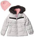 London Fog Girls' Quilted Puffer Jacket with Fleece, GREY Animal Print and Hat, 5/6