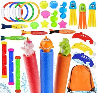 Lubibi 29pcs Giocattoli da Immersione Allenamento in Piscina,Giocattoli da Piscina,Set da Giocattolo Subacqueo,con Pistola ad Acqua,Torpedo Banditi,Giocattolo Anelli da Immersione,con Custodia,Bambini