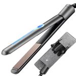 NITION Ceramic Tourmaline Hair Straighteners LCD Flat Iron MCH 10s Fast Heating Up. 1" Smooth 3D Floating Plate Healthy Straightening Tools. Travel Pouch Bag. Dual Voltage. Luxury Gift Box. Black