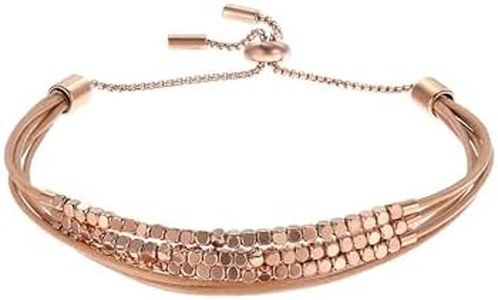 Fossil Women's Rose Gold Beaded Leather Bracelet, Color: Rose Gold (Model: JF04472791)