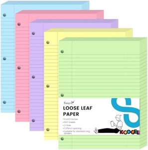 Koogel Loose Leaf Paper, 500 Sheets College Ruled Lined Colored Filler Paper Refill Pads 3 Holes Punch for A4 Notebook 3-Ring Binders School Office