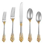 SHEUMNT Gorgeous Baroque Silver Gold 18/10 Stainless Steel 20 Pieces Flatware Set, Anti-Rust Stainless Steel Gold Cutlery Set Utensils Including Fork Spoon and Knife with Gift Box