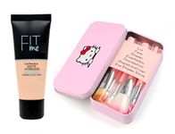 Lecherous Beauty New Fit Me Matte+Poreless Liquid Tube Foundation Natural & Hello kitty Makeup Brushes Kit