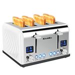 Toaster 4 Slice, Bagel Stainless Toaster with LCD Timer, Extra Wide Slots, Dual Screen, Removal Crumb Tray (White)