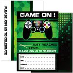 WERNNSAI Game Party Invitations - 20 PCS Magical Fill In Game Birthday Invitations with Envelopes for Kids Boys Birthday invitation Cards Game Themed Party Decorations Supplies Green