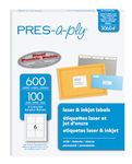 Pres-A-Ply 3-1/3" X 4" Shipping Labels, 6UP Mailing Labels, For Laser & Inkjet Printers, 600/Pack, White, Rectangle, Permanent, (30604), Made In Canada