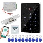 Gaocinys WIFI Tuya APP Access Control System Kit Waterproof RFID Access Control Keypad, Fail-Safe Electric Strike Lock, 12VDC Power Supply Unit, Door Switch Button, 125KHz RFID Badge Key fobs