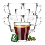 MARTVIA Crystal Clear Toughened Glass Tea Cup with Convenient Solid Handle Cups, Espresso Mug Set for Tea, Coffee, Hot/Cold Drinks (European 200 ML, 6)