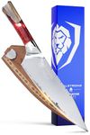 DALSTRONG Chef Knife - 8 inch - Valhalla Series - 9CR18MOV HC Steel - Blood Raider Red Resin & Wood Handle - Kitchen Knife - w/Leather Sheath