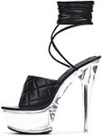 Cape Robbin Sexy Transparent Platform High Heel Sandals for Women Clear Stiletto Open Round Toe Party Shoes, Quilted Lace Up Glass Heels, Platform Stiletto Heels - Black Size 10