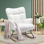 SAETSFEG Rocking Chair Nursery Teddy, Upholstered Baby Fluffy Glider Rocker for Adults Small Spaces Indoor, Comfy Sherpa Compact Nursing Chairs for Living Room, Bedroom, Classroom, White