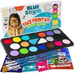 Blue Squid Face Painting Kit for Kids – 18 Colors Ultimate Face Paint Kit, Stencils - Safe for Sensitive Skin, Non Toxic Face Painting Kit Professional - Kids Party, Halloween Makeup Kit