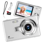 Digital Camera 1080P FHD Compact Camera 44MP Camera with 2.4" LCD Screen,16X Digital Zoom Simple Vlogging Camera Portable Digital Camera with 32gb SD Card for Kids Teen Students Beginner (Silver)