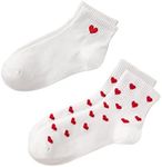 Milumia Women's 2 Pairs Heart Print Ankle Socks Comfort Low Cut No Show Socks White One Size