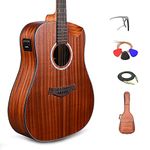 Kadence Guitar Slowhand Series Premium Electric Acoustic Mahogany body Demi Cutaway Jumbo Guitar 41” Combo with Heavy Padded Bag, Instrument cable, Pro Capo, Picks, and String Set (Mahogany SH03)