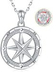 Silver Compass Pendant Spinner Necklace - 925 Sterling Silver Dainty Star Compass Spinning Jewelry Necklaces Gifts for Women, Go in The Direction of Your Dreams Inspirational Compass Necklace for Men, 27*21 mm, Sterling Silver, Cubic Zirconia