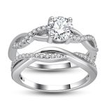 Queena Engagement and Wedding Band Ring Set 925 Sterling Silver - Ginger Lyne Collection