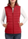 MAGCOMSEN Lightweight Puffer Vest Women Sleeveless Padded Quilted Zip Jacket Stand Collar Outerwear with Zipper Pockets Tomato Red L