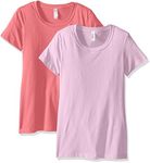 Clementine Apparel Women's Petite Plus Ideal Soft and Trendy Crew Neck Tee (Pack of 2), Hot Pink/Lilac, L