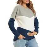 IFFEI Women's Nursing Tops Breastfeeding Long Sleeve Maternity Shirts Patchwork Tee Top Blouse M Navy