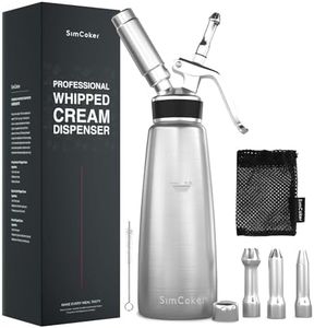 SimCoker Whipped Cream Dispenser Stainless Steel,500mL/ 1 Pint Whipped Cream Maker,3 Various Stainless Culinary Decorating Nozzles, 1 Brush and 1 Storage Bag, N2O Chargers NOT included