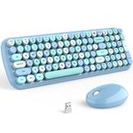 KNOWSQT Wireless Keyboard and Mouse Combo, Light Blue 100 Keys 2.4 GHz Round Keycap Typewriter Keyboards, USB Receiver Plug and Play, for Windows, PC, Laptop, Mac, Desktop