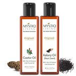 Mystiq Living Combo of Onion Black Seed Oil (Kalonji Oil) & Castor Oil for Hair Growth & Skin Care Cold Pressed, Pure & Natural - 200 ML (Pack of 2) - 100 ML Each