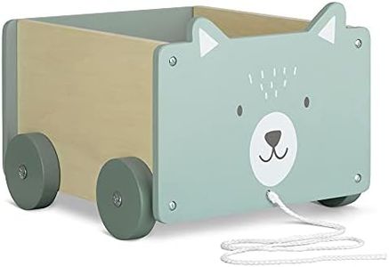 Navaris Kids Toy Box - Polar Bear Wooden Chest for Childrens, Boys, Girls Toys with Wheels - Unisex Children Toy and Games Bedroom Storage Trunk 18M+